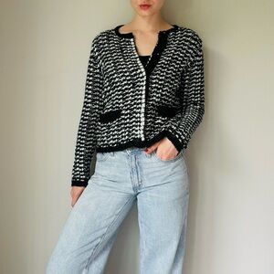Wool and mohair black and white tweed look cardigan